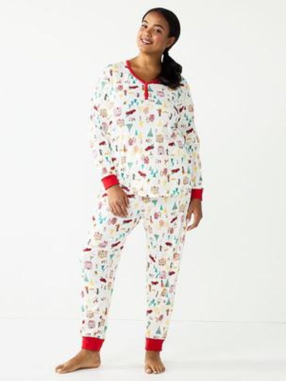 Women's LC Lauren Conrad Plus Size Holiday Village Print Pajama Set - 2X - NWT